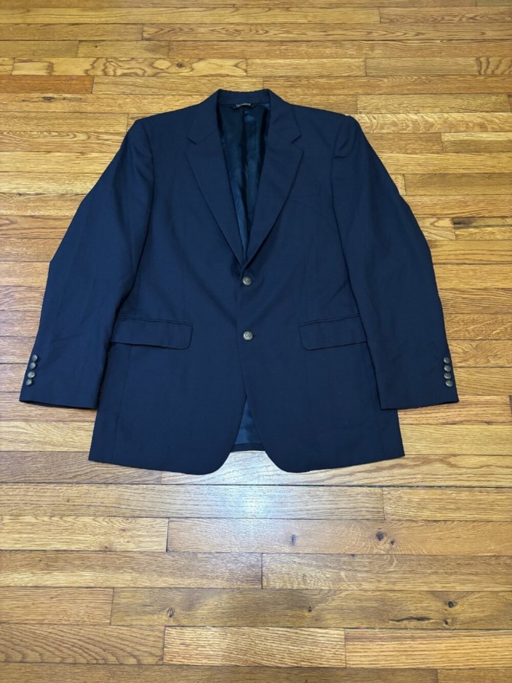 Jos. A. Bank Mens Blazer Jacket Sz 42L Navy Blue Wool w/ Brass Button Sport Coat